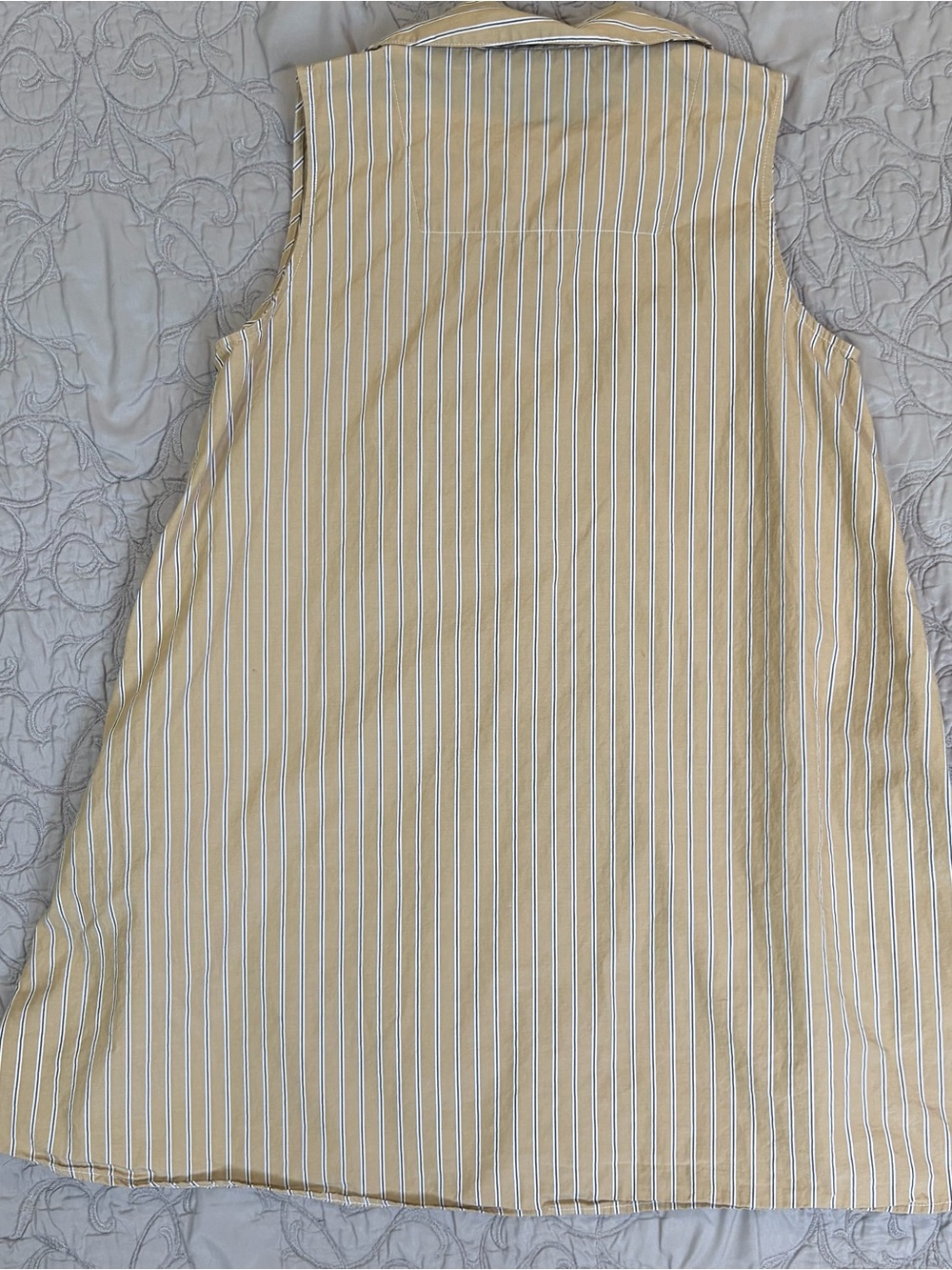 Banana Republic Dress Medium 100% Cotton Tan Striped Trapeze Mini Sleeveless - Picture 8 of 10